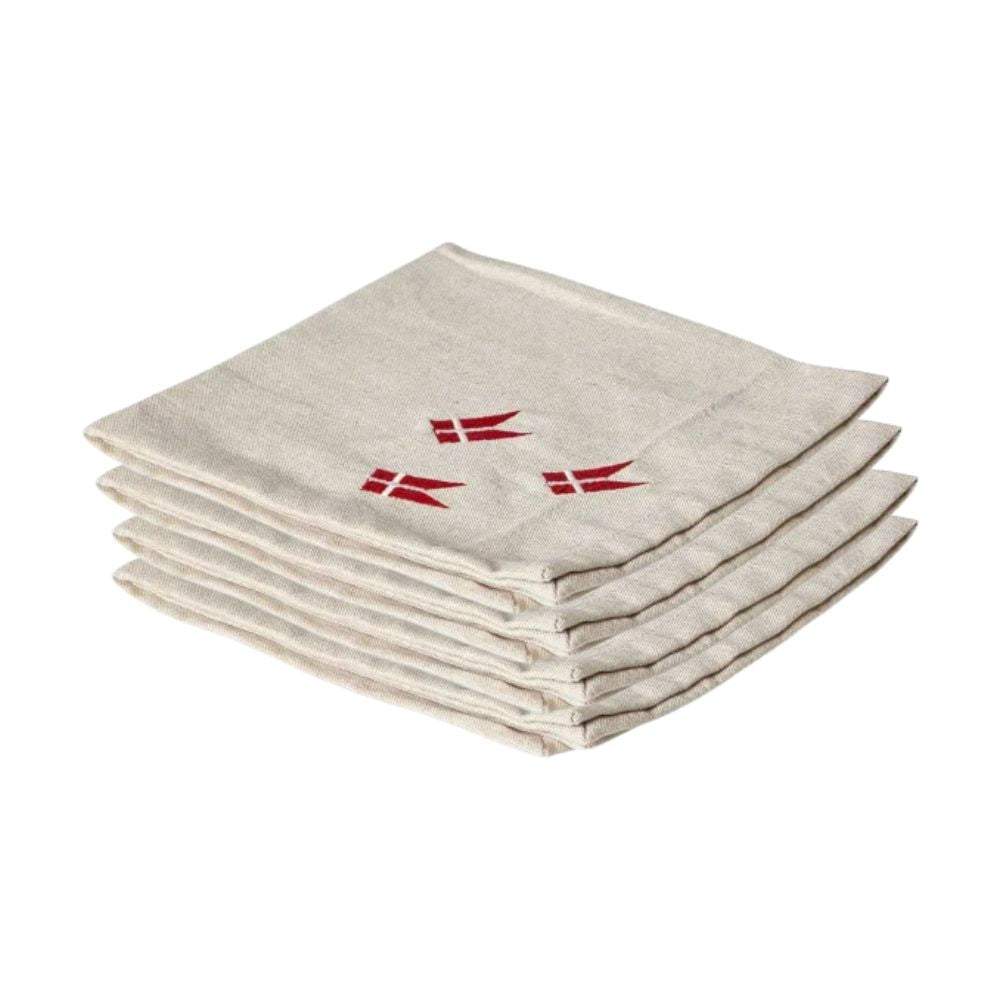 4er-Set Servietten aus Leinen mit Fähnchen – 40 x 40 cm