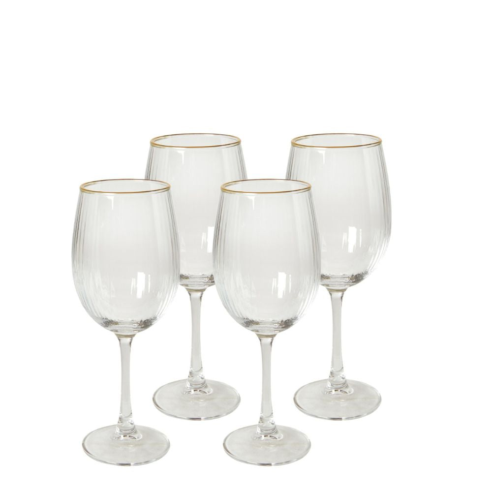 Weißweinglas 35 cl, geriffelt mit Goldrand - 4 Stück.