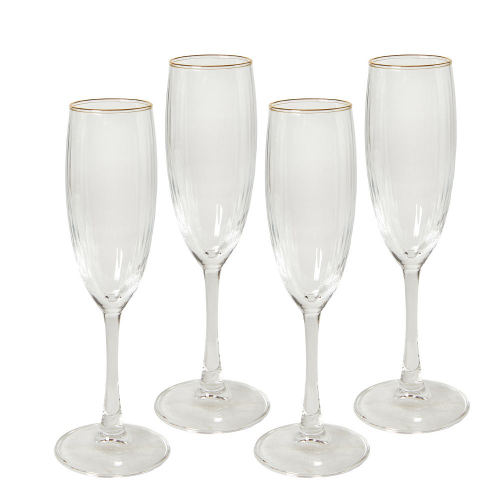 Champagnerglas 19 cl, geriffelt mit Goldrand - 4 Stück.