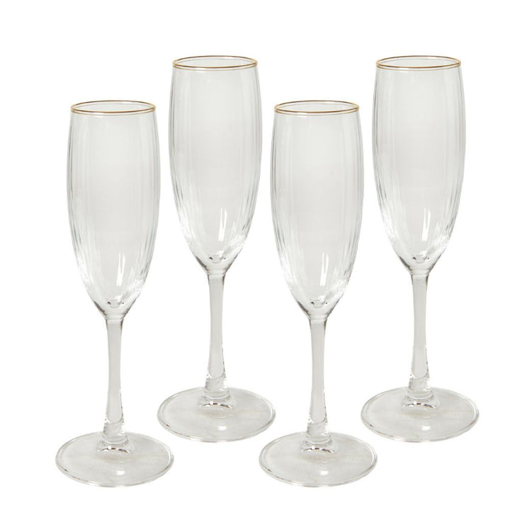 Champagnerglas 19 cl, geriffelt mit Goldrand - 4 Stück.