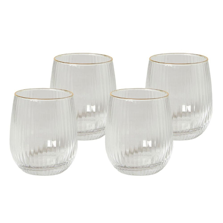Wasserglas 35 cl, geriffelt mit Goldrand - 4 Stück.
