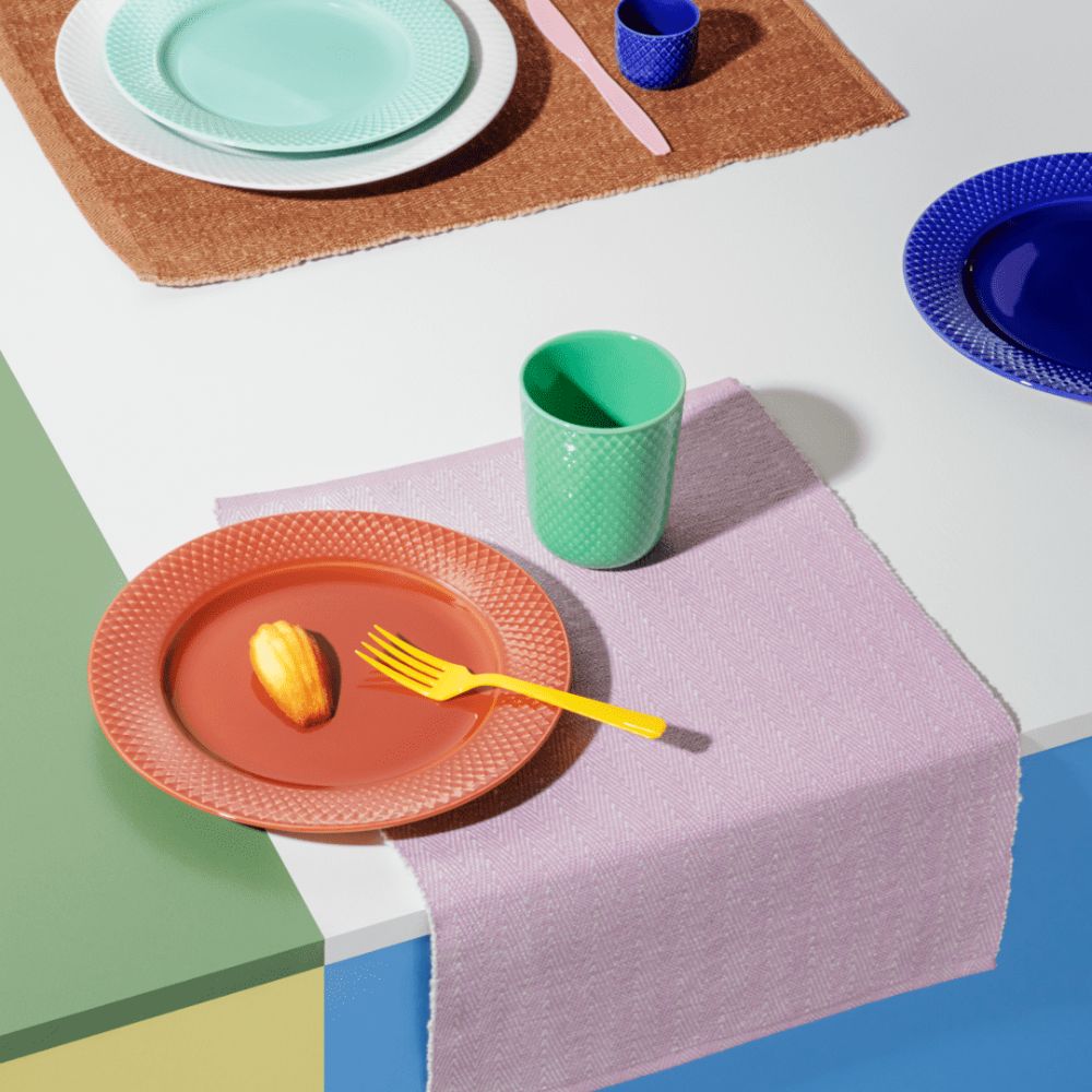 Lyngby Porzellan – Platzset mit Fischgrätmuster, 43 x 30 cm, türkis