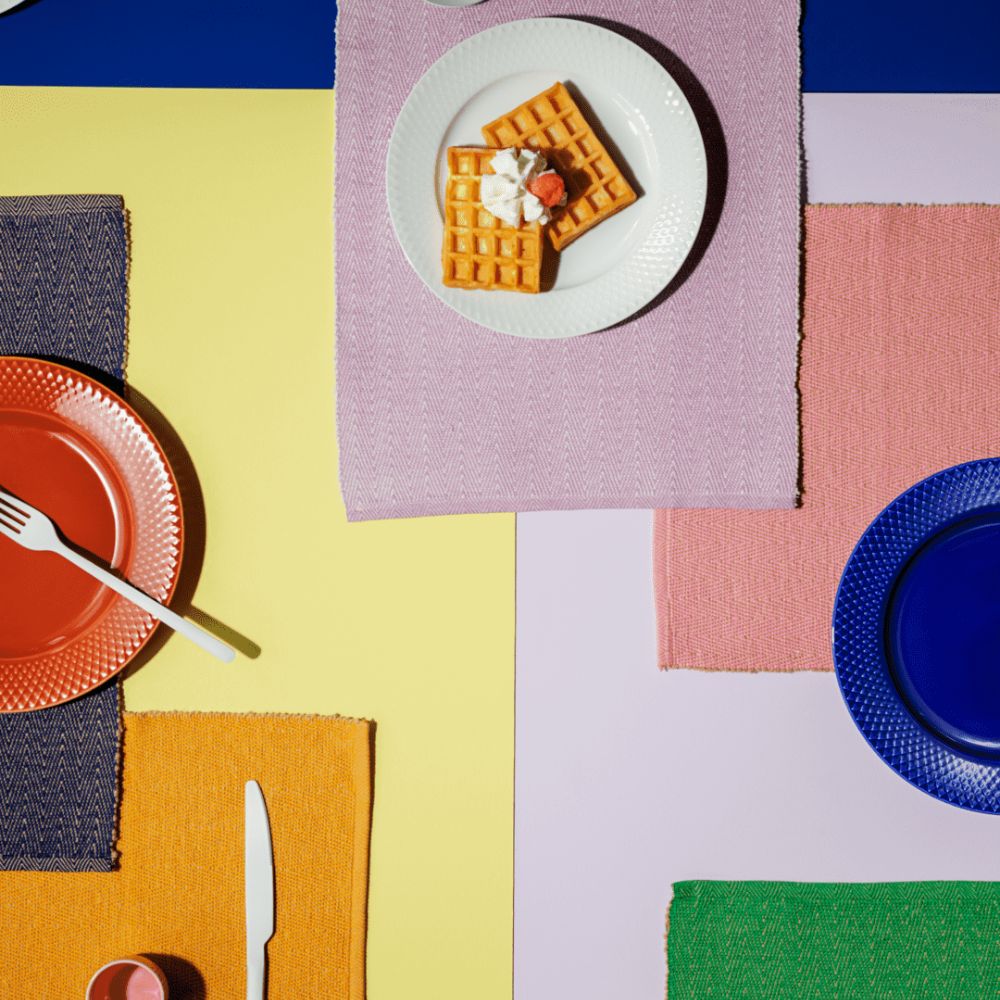 Lyngby Porzellan – Platzset mit Fischgrätmuster, 43 x 30 cm, türkis