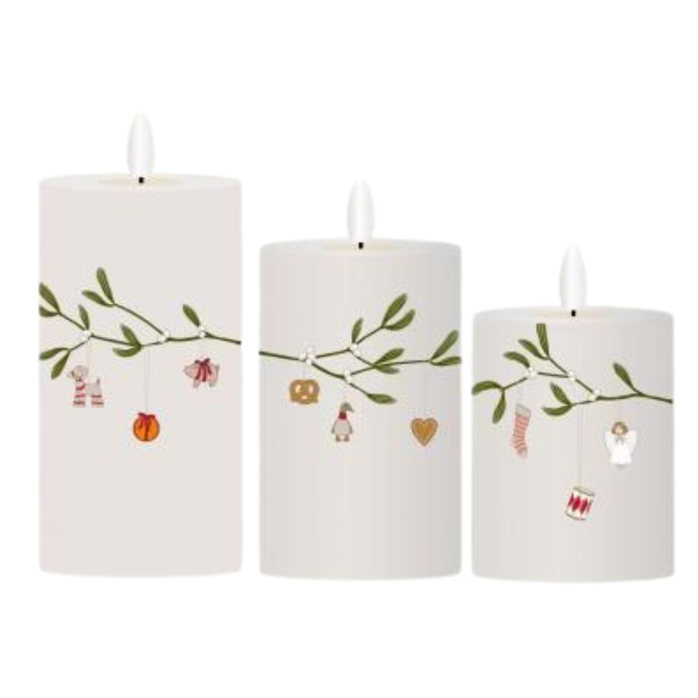 3 LED-Wachskerzen, Mistelzweig - mit Fernbedienung