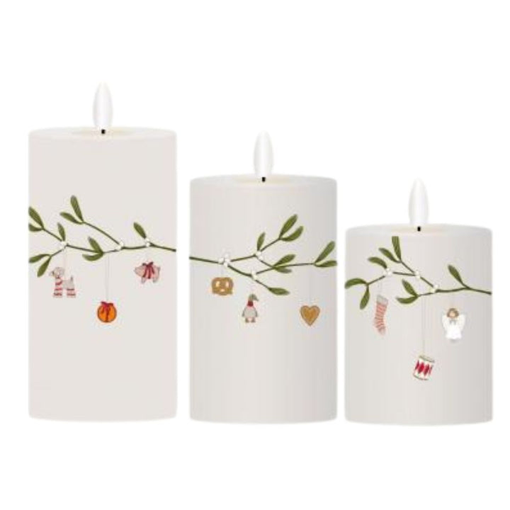 3 LED-Wachskerzen, Mistelzweig - mit Fernbedienung