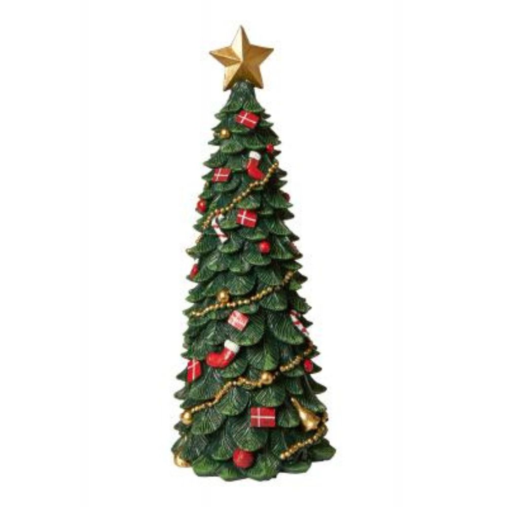 Kerstboom met versiering, 33 cm, polyresin, donkergroen