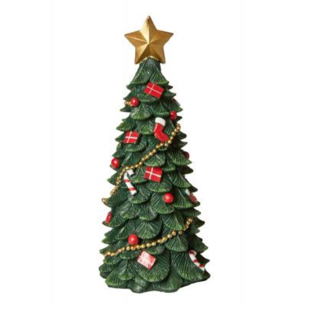 Weihnachtsbaum mit Schmuck, 23,5 cm, Polyresin, dunkelgrün