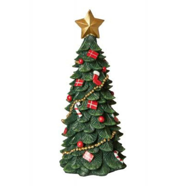 Weihnachtsbaum mit Schmuck, 23,5 cm, Polyresin, dunkelgrün
