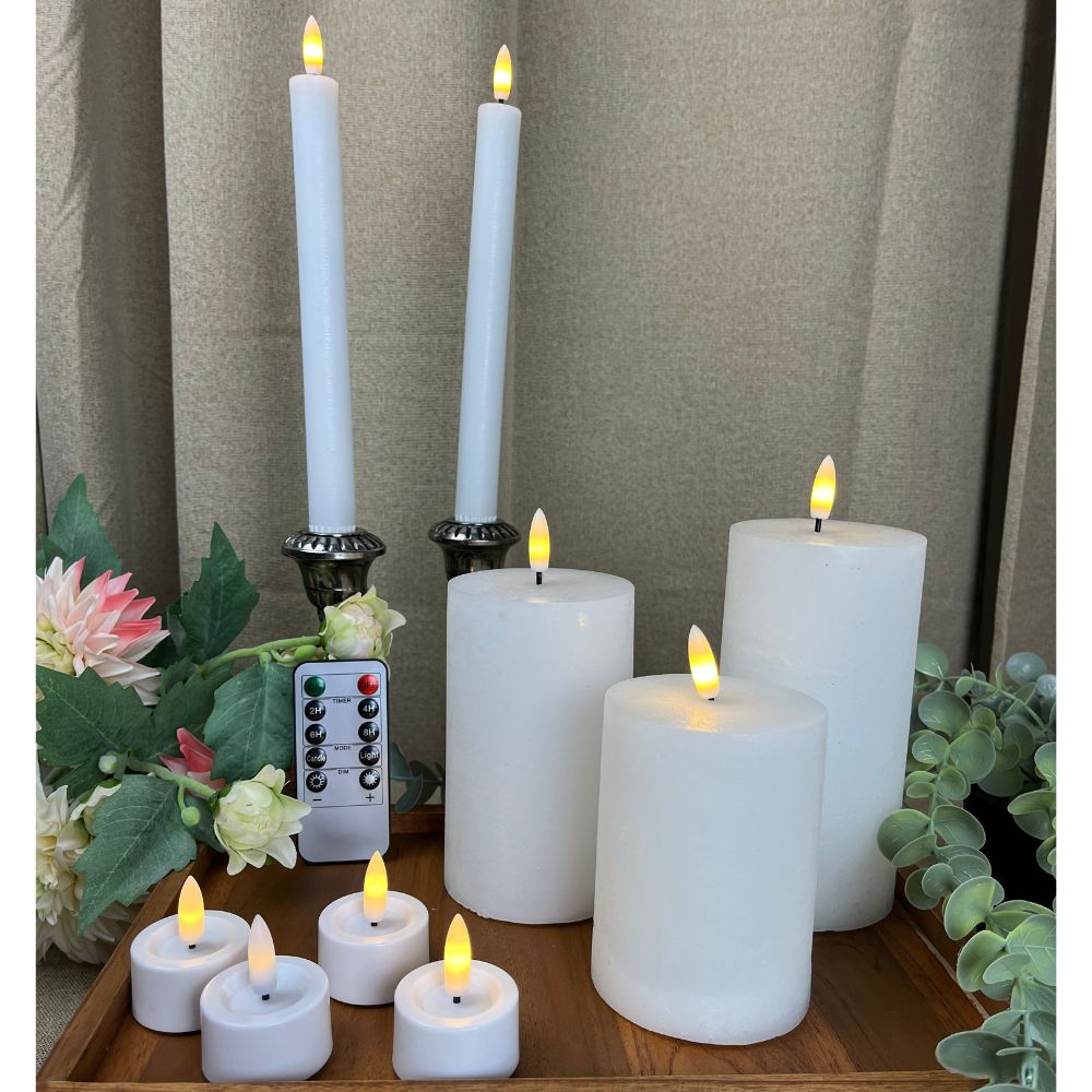 LED-Lichterkette, 10-teilig: 3 Blocklichter, 2 Kerzenlichter, 4 Teelichter, 1 Fernbedienung