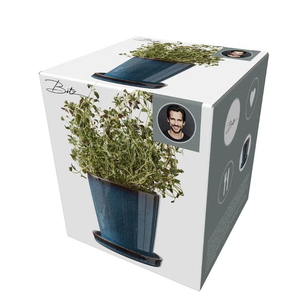 Bitz – Blumentopf versteckt 10 cm blau/schwarz