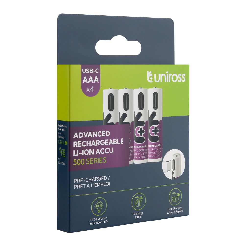Uniross – Oplaadbare AAA-batterijen – 4-pack