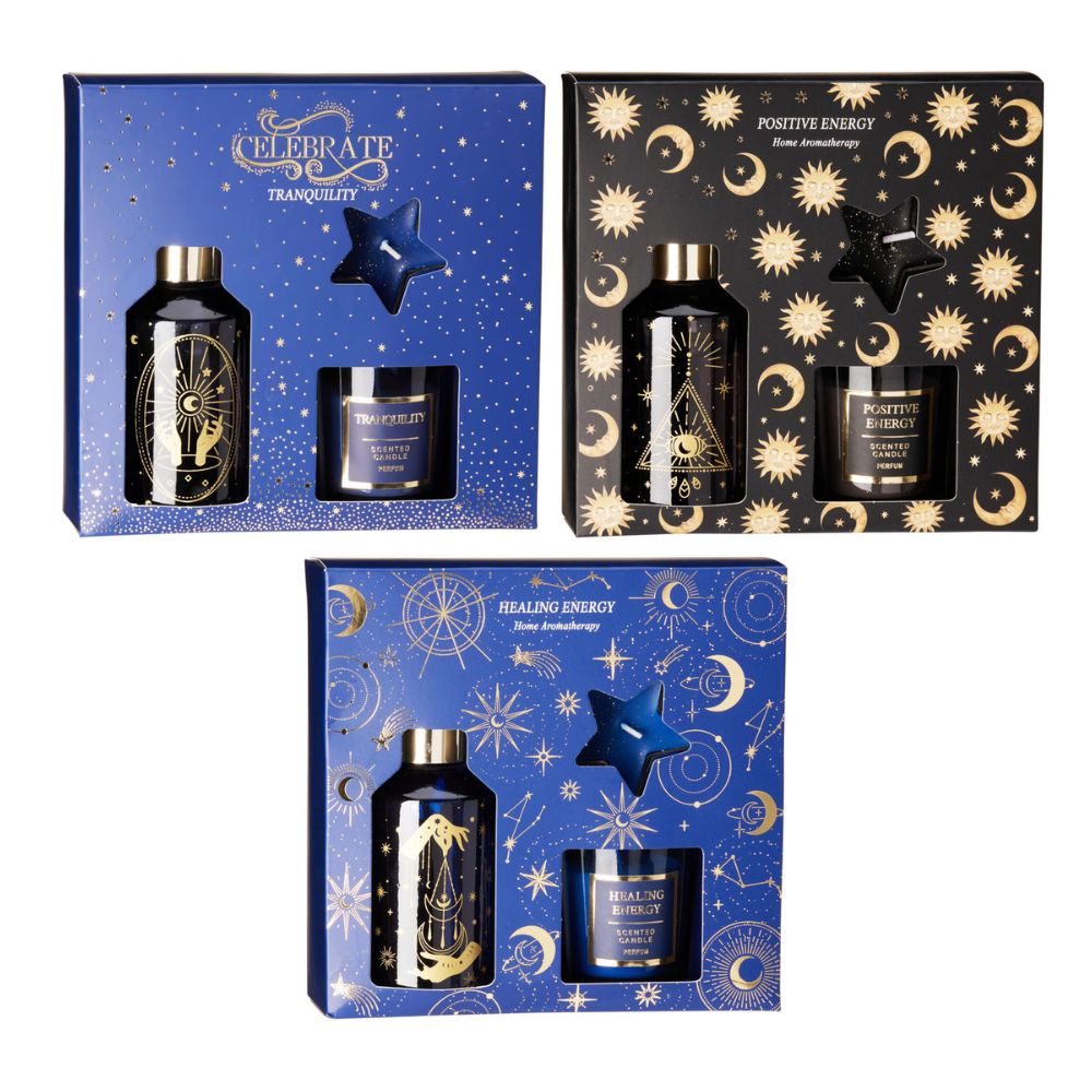 Geschenkset mit Räucherstäbchen und Duftkerzen – verschiedene Designs
