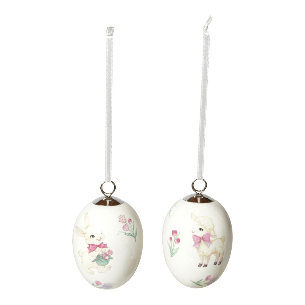 Dekorative Eier zum Aufhängen, 1 Stück – verschiedene Designs, Lamm/Kaninchen