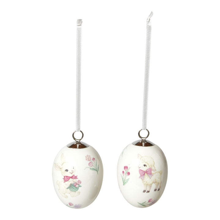 Dekorative Eier zum Aufhängen, 1 Stück – verschiedene Designs, Lamm/Kaninchen