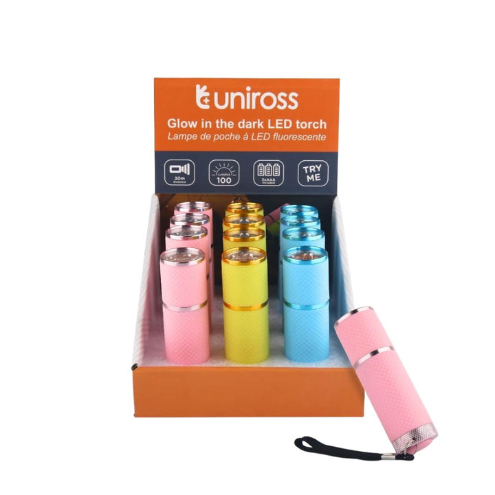 Uniross - Taschenlampe, 1 Stück, 9 LEDs, inkl. Batterien - verschiedene Farben