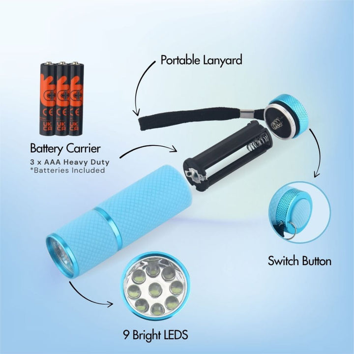 Uniross - Taschenlampe, 1 Stück, 9 LEDs, inkl. Batterien - verschiedene Farben