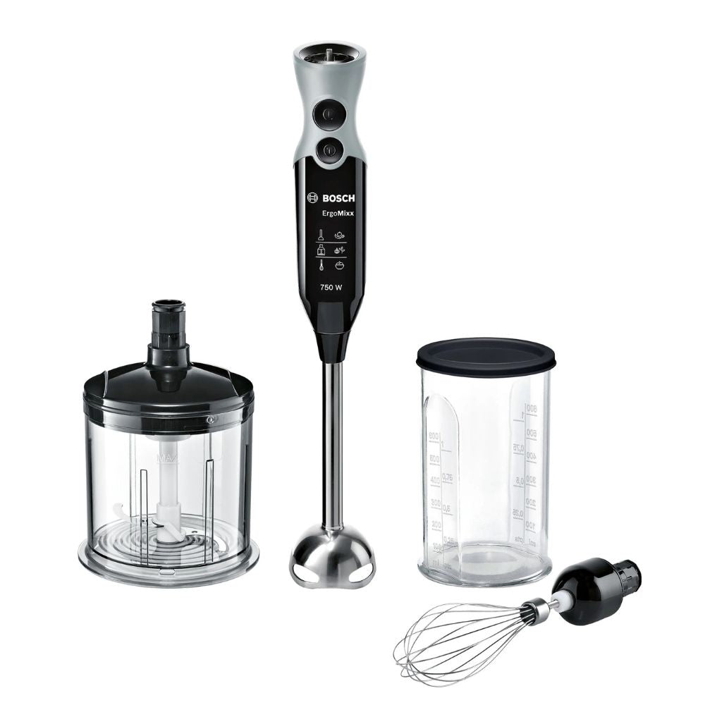 Bosch – Stabmixer 750 W mit Zerkleinerer und Schneebesen, Stahlgriff