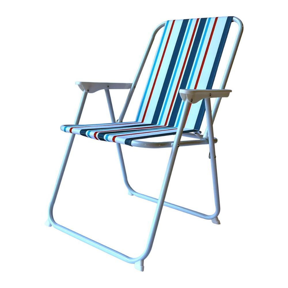 Campingstuhl – 46 x 52 x 78 cm mit blauen Streifen – Poly/Eisen