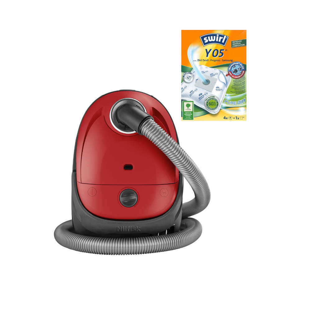 NILFISK - Staubsauger ONE Rot RB10E05A2 + 4 Stück Beutel Y05
