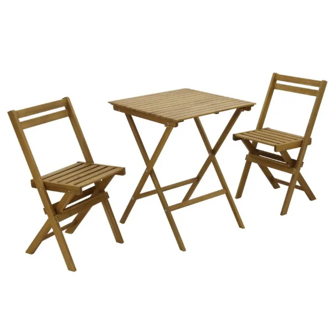 Café-Set – 1 Tisch, 2 Stühle aus naturbelassenem Akazienholz