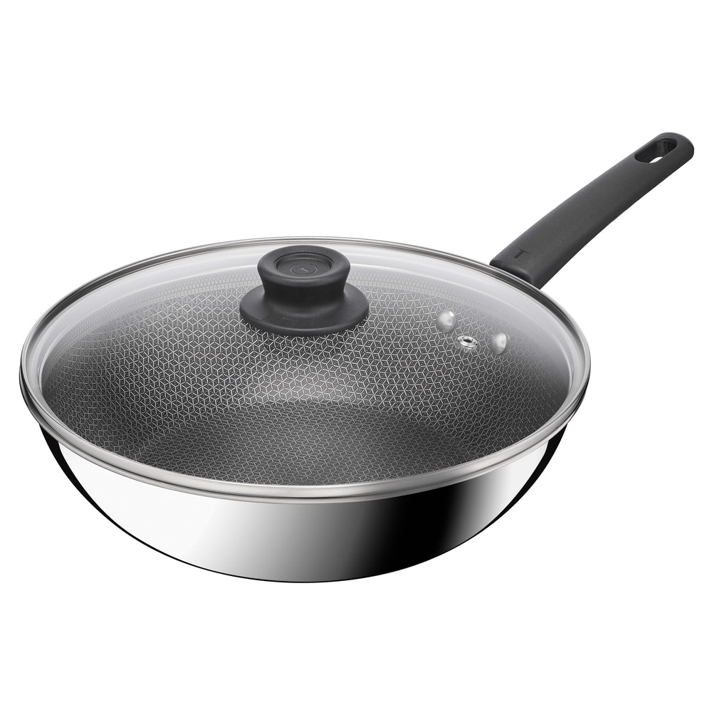 Tefal Emotion Plus Power SS Tri-Ply mesh PFTE wokpande 28 cm med låg