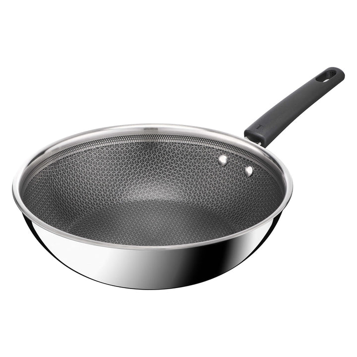 Tefal Emotion Plus Power SS Tri-Ply mesh PFTE wokpande 28 cm med låg