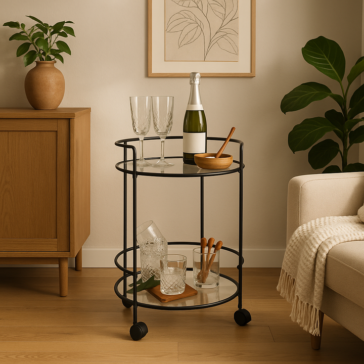 Bartisch mit Glasplatte in Schwarz