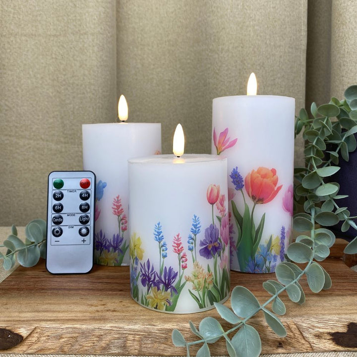 LED-Blockleuchten-Set, 3er-Pack – Blumenmotiv – mit Fernbedienung und Timerfunktion