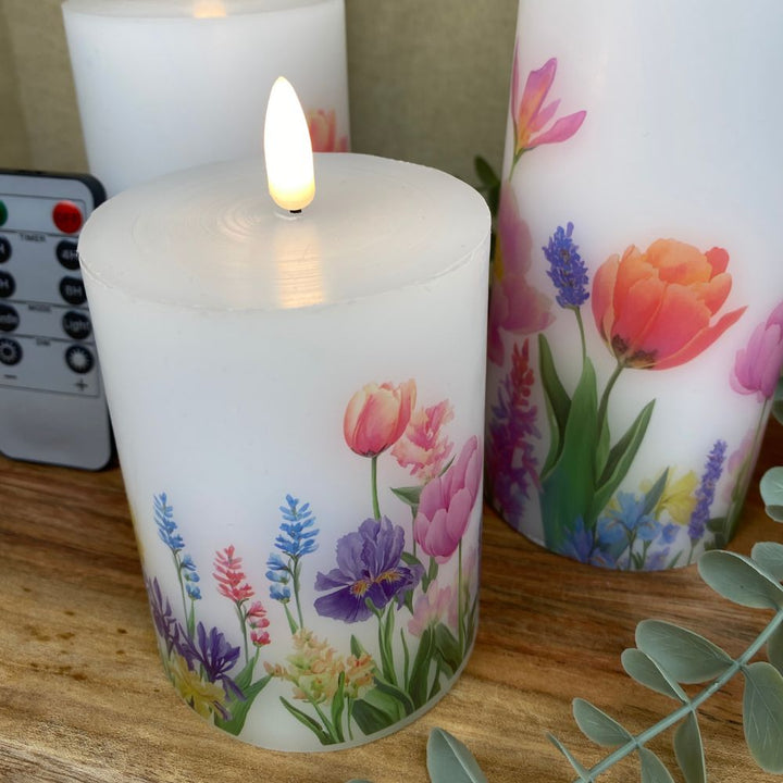 LED-Blockleuchten-Set, 3er-Pack – Blumenmotiv – mit Fernbedienung und Timerfunktion