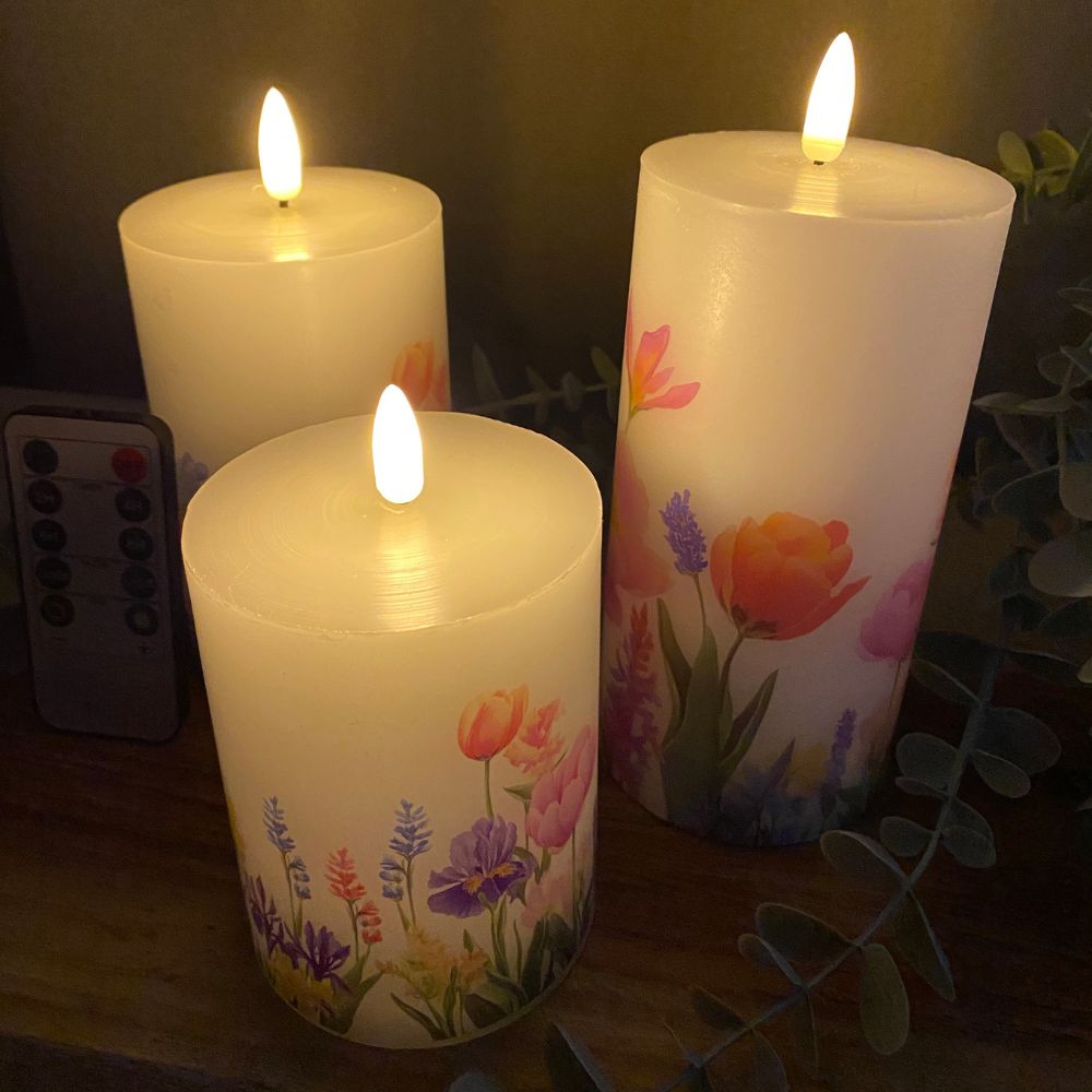 LED-Blockleuchten-Set, 3er-Pack – Blumenmotiv – mit Fernbedienung und Timerfunktion