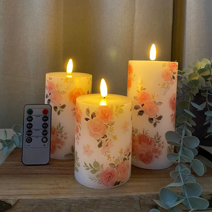 LED-Blockleuchten-Set, 3er-Pack – Rosenmotiv mit Fernbedienung und Timerfunktion