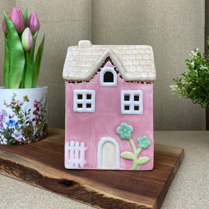 Lichthaus für Teelicht 12x8,3x17 cm Keramik rosa
