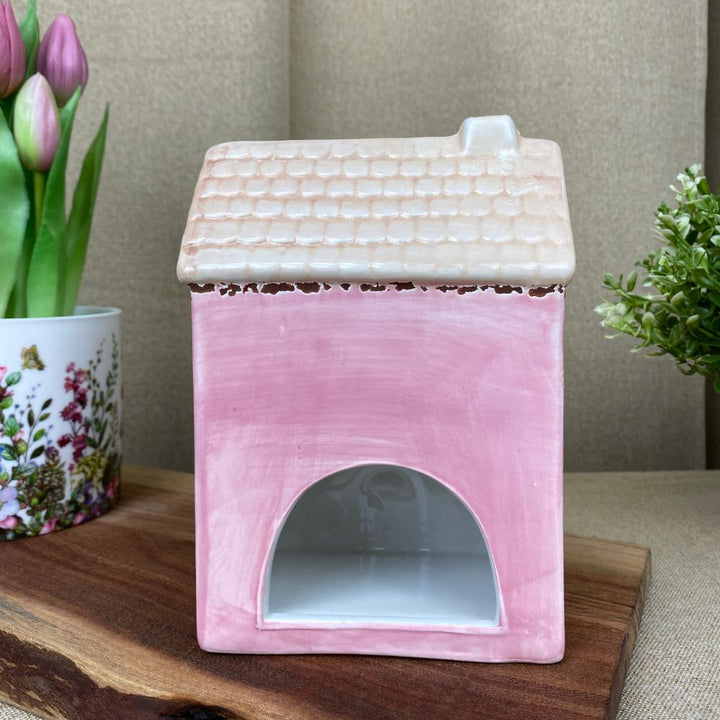 Lichthaus für Teelicht 12x8,3x17 cm Keramik rosa