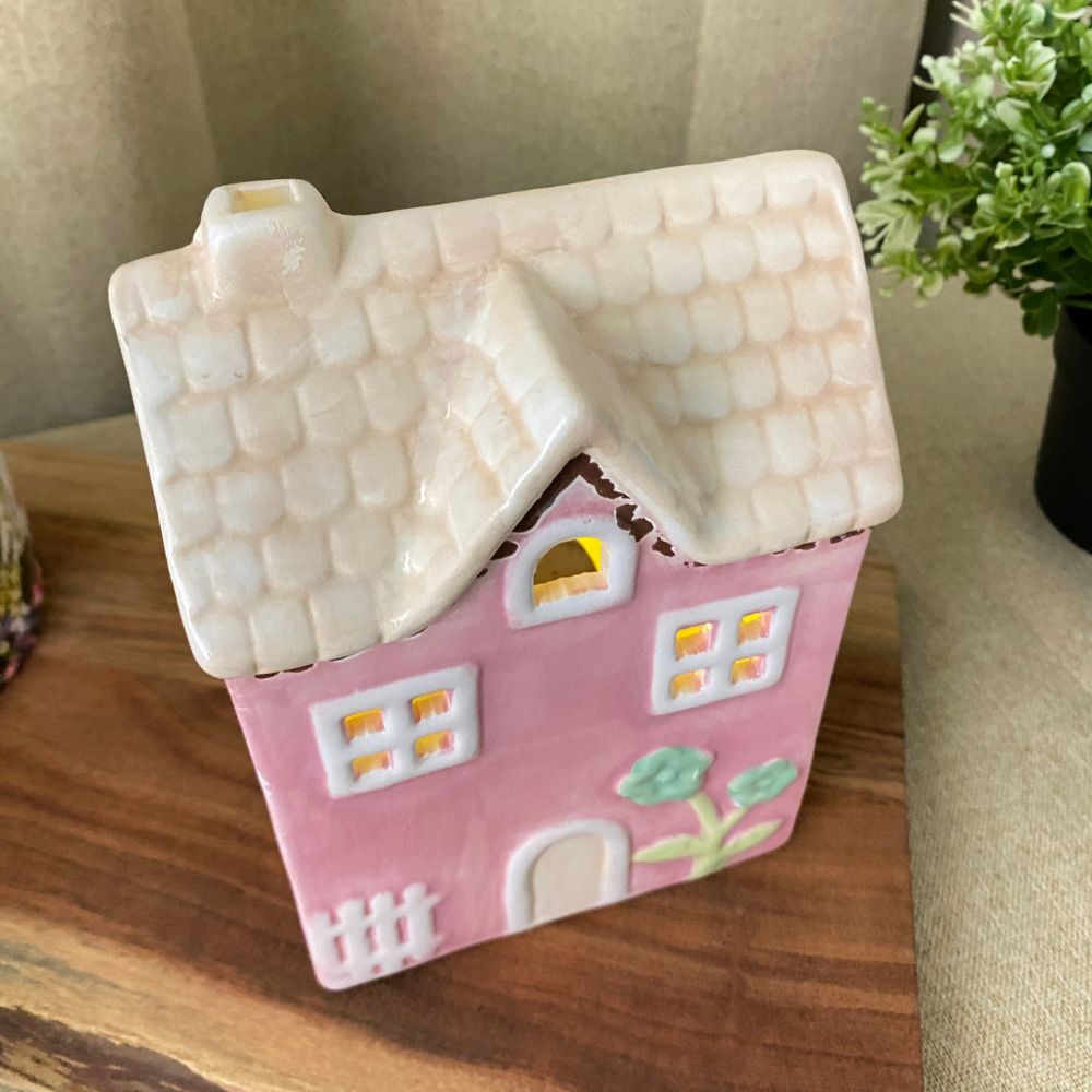 Lichthaus für Teelicht 12x8,3x17 cm Keramik rosa