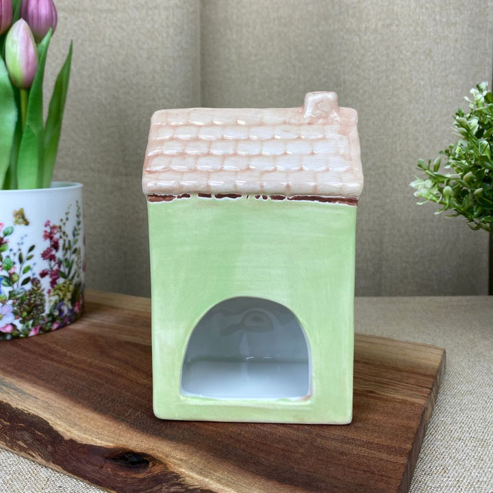 Lichthaus für Teelicht 9,5x6,5x15 cm Keramik grün