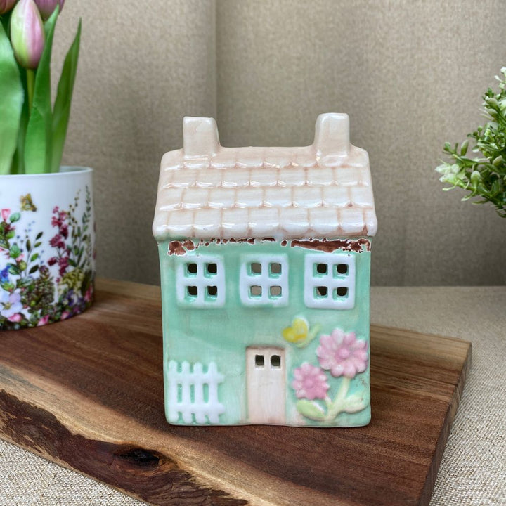 Lichthaus für Teelicht 9x6x12,5 cm Keramik grün