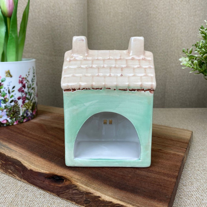 Lichthaus für Teelicht 9x6x12,5 cm Keramik grün