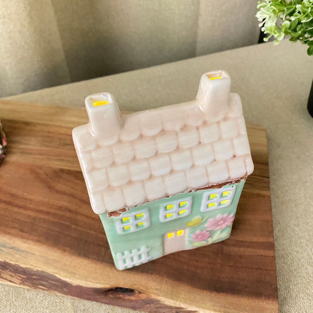Lichthaus für Teelicht 9x6x12,5 cm Keramik grün