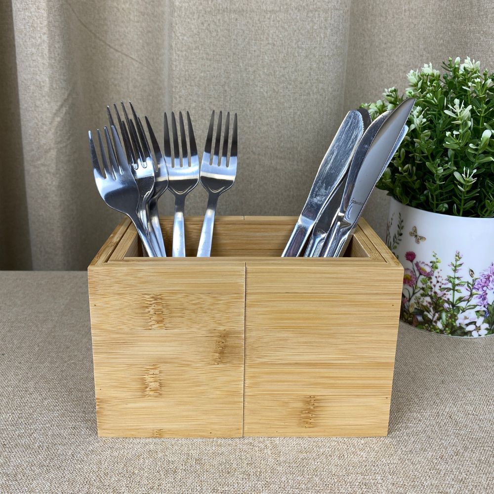 Besteckkasten verstellbar - aus Bambus - 18/27x10x12 cm