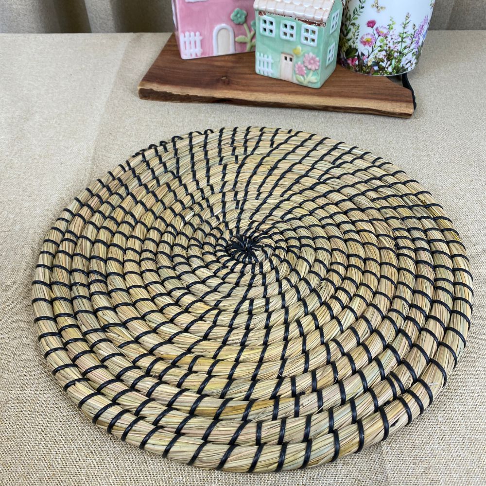 Tischset rund – Ø 35 cm aus Geflecht mit schwarzer Schnur