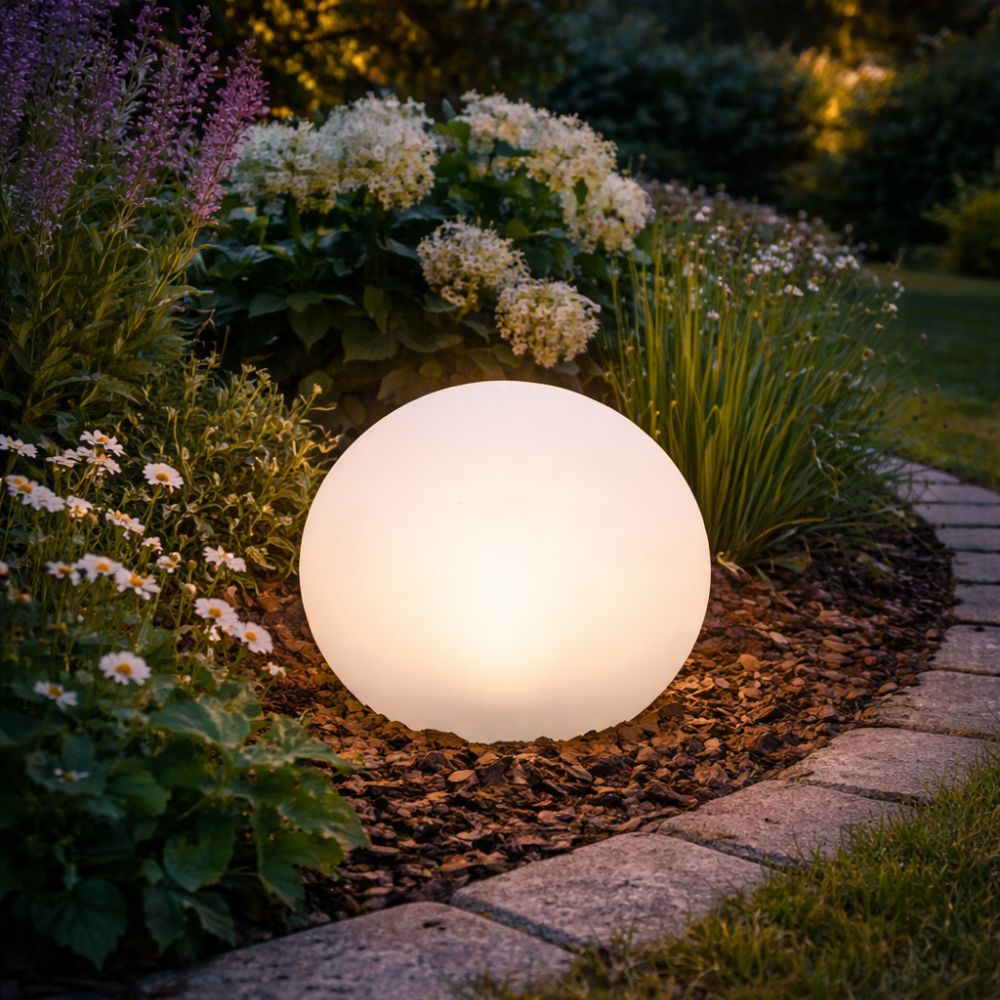 Solar Lichtkugel mit Erdspieß 1 Stk. - Ø30x28 cm Kunststoff weiß