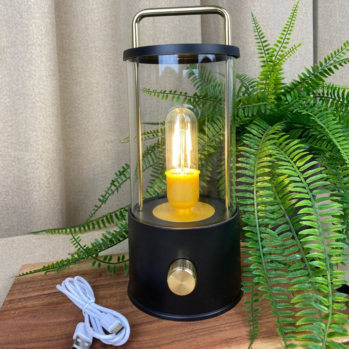 Lampe mit Griff und Messing-Drehknopf – wiederaufladbar