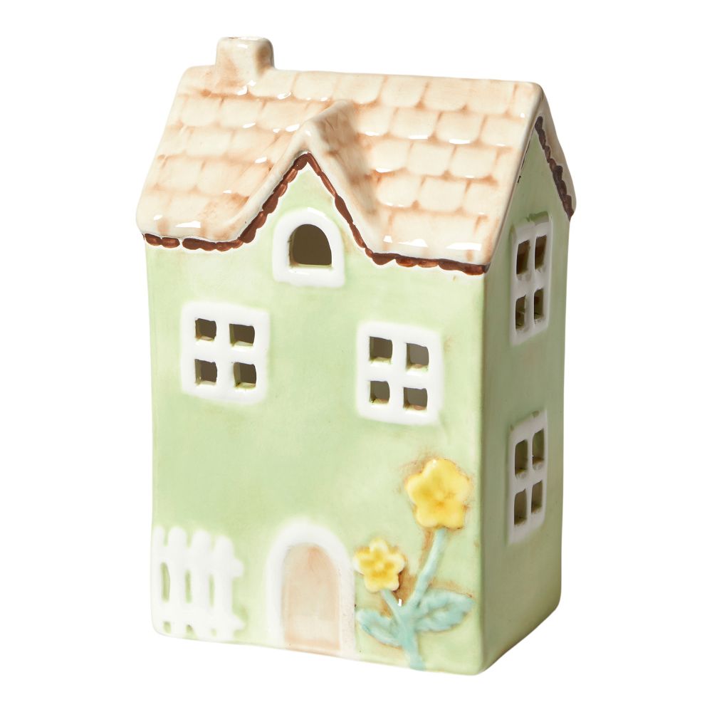 Lichthaus für Teelicht 9,5x6,5x15 cm Keramik grün