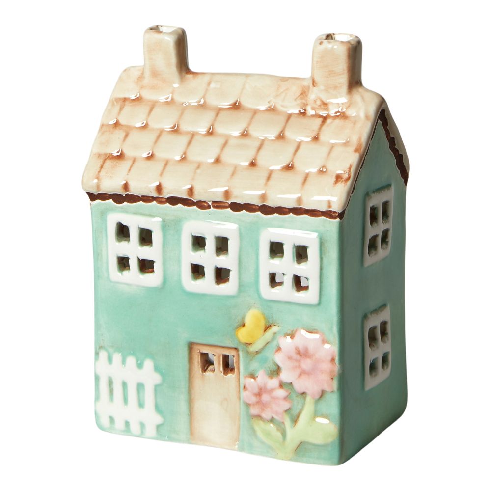 Lichthaus für Teelicht 9x6x12,5 cm Keramik grün