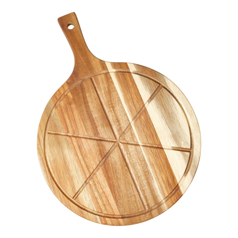 Pizzabrett mit Schneider 48x35x1,5 cm Akazienholz
