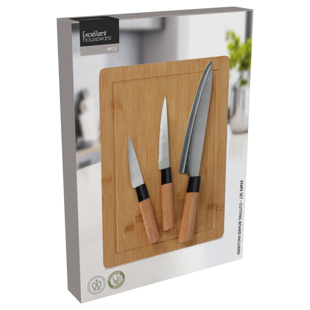 Messerset mit Schneidebrett – 3 Messer