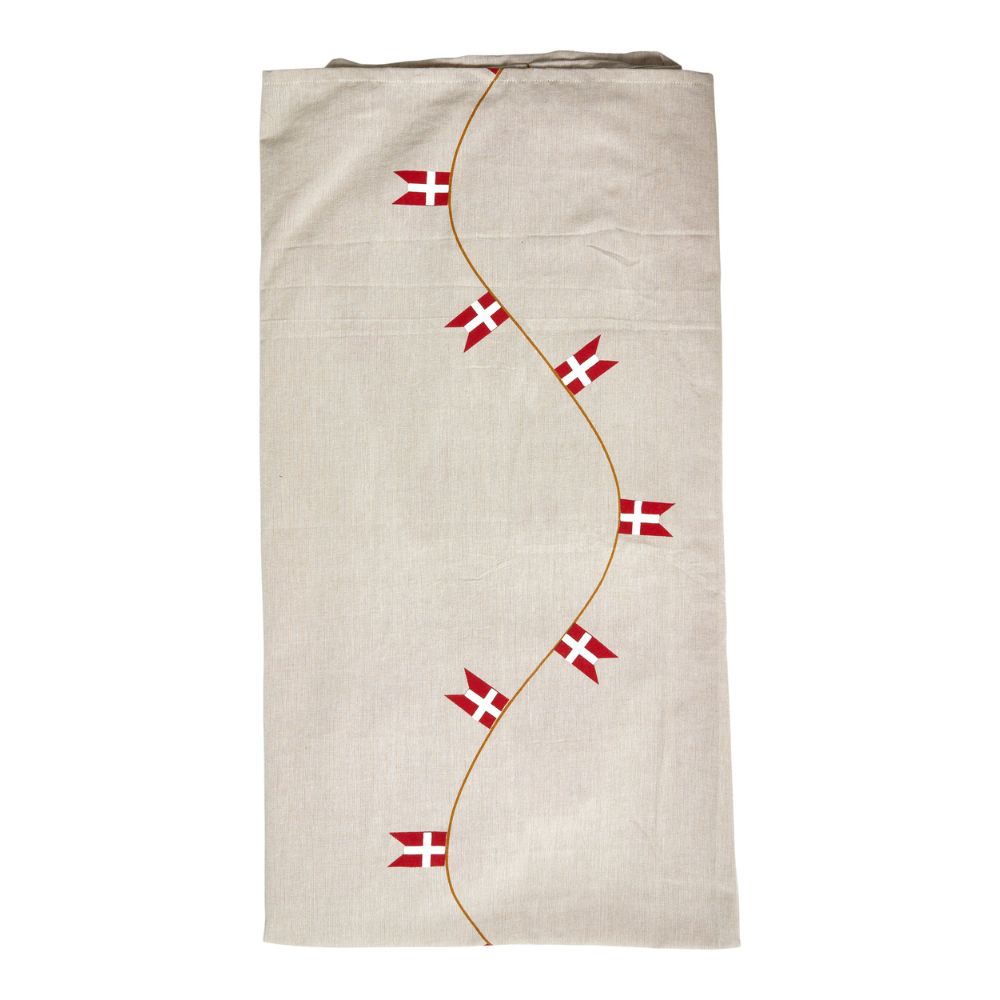 Tischdecke aus Baumwolle – sandfarben mit Dannebrog 140x220 cm