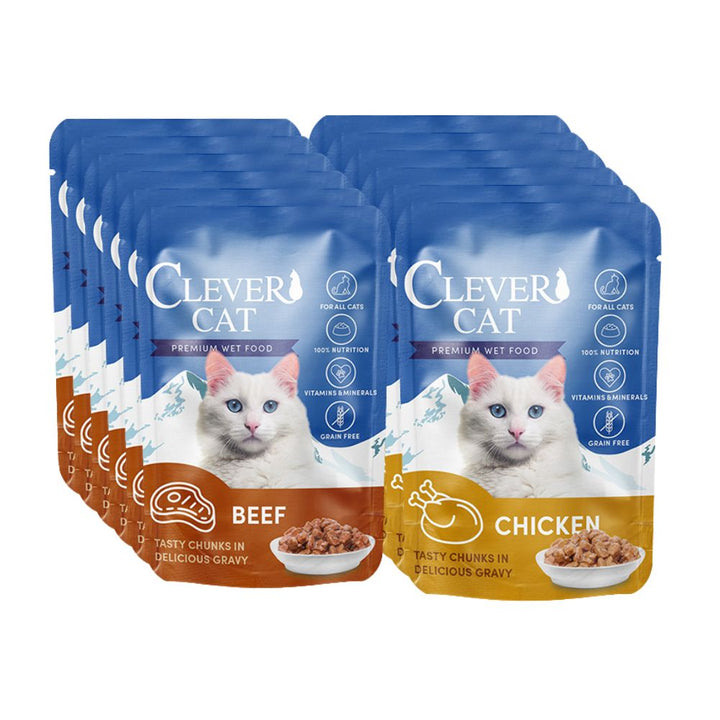 Clever Cat - Nassfutter - 12 Stück - Rind und Huhn
