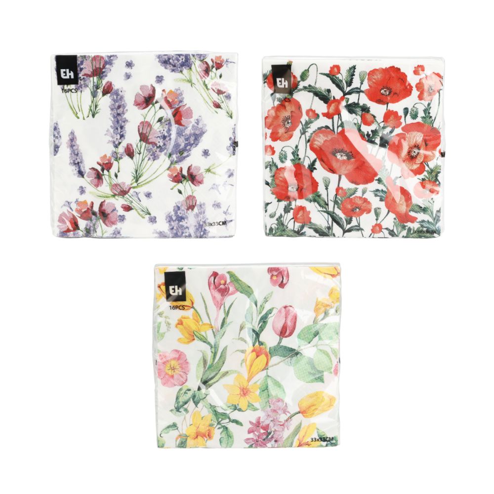 Servietten mit Blumen – 16 Stk. 33x33cm – verschiedene Muster