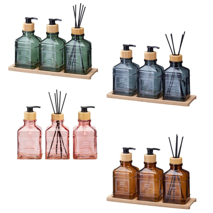 Seifenspender-Set aus Glas 4-teilig - verschiedene Farben